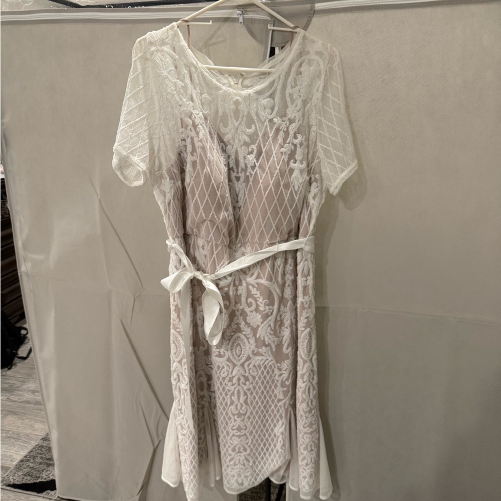 R&M Richards White Lace Overlay Dress